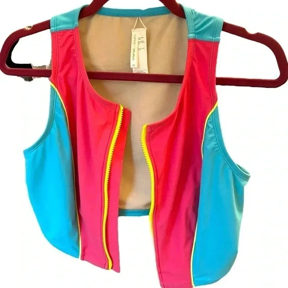 Cupshe Tabria Majors Cali Colorblock Zip Up Bikini Top - Picture 6 of 7